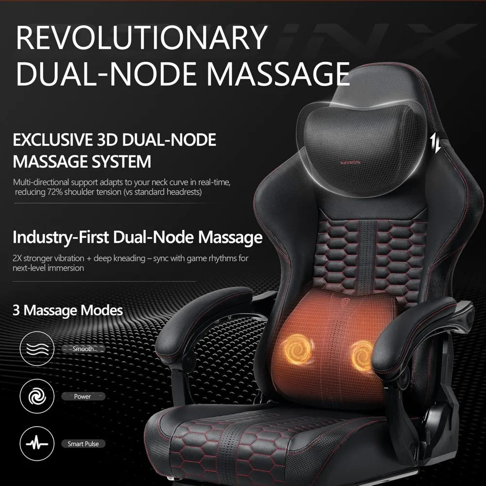 Gaming Chair Big and Tall with Dual-Point Massager Lumbar Support, Video Game Chairs for Adults with Footrest, Ergonomic Comput