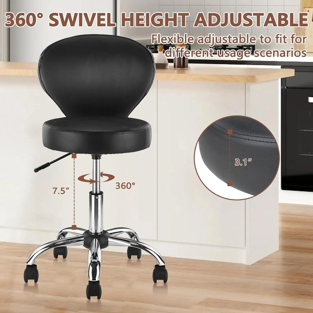 Rolling Swivel Salon Stool Chair with Back Support Adjustable Hydraulic Seat Height 22 in