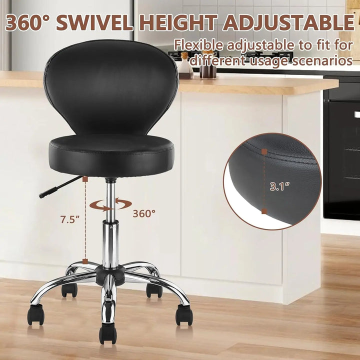 Rolling Swivel Salon Stool Chair with Back Support Adjustable Hydraulic Seat Height 22 in