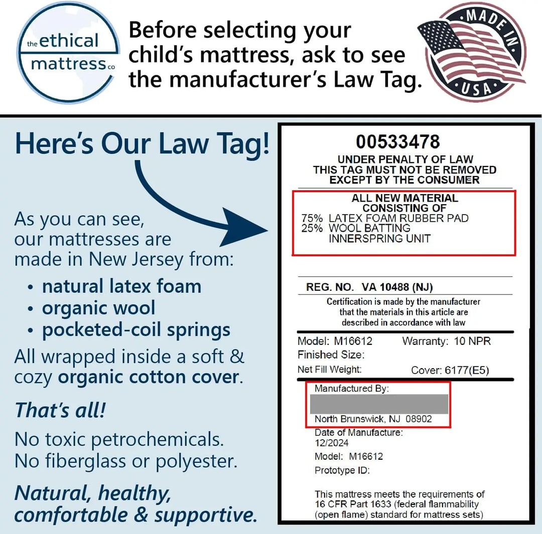 6" Kid’s Mattress Toxin-Free Made in The USA with Organic Cotton Wool Latex Pocketed Coils Bed-in-a-Box ; Perfect for bunk beds