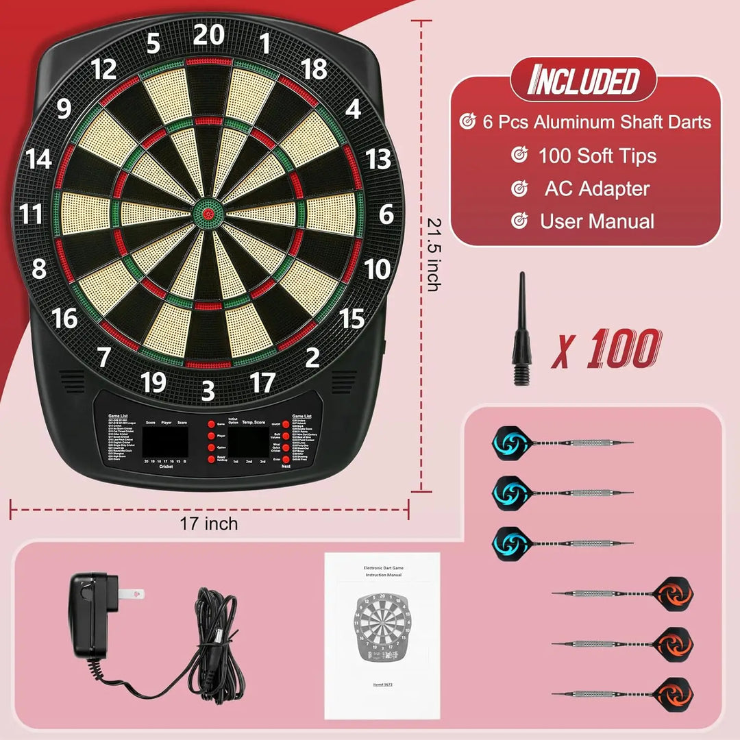 Electronic Dart Board, Soft Tip Dartboard Set 40 Games, 427 Variants Digital Electric Dart Boards with Colorful LED