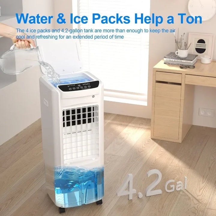 32 Inch Swamp Cooler Air Conditioner, 3 IN 1 Evaporative Air Cooler with 4.2 Gal Water Tank, 4 Mode, 3 Speed, Remote Control, 12