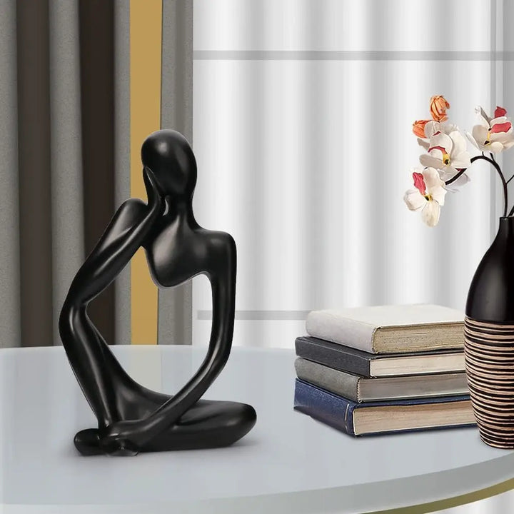 Home Decor Thinker Statue Accents, Set of 3 Thinker Sculptures Office Decor Modern Abstract  Decoration (Small Black)
