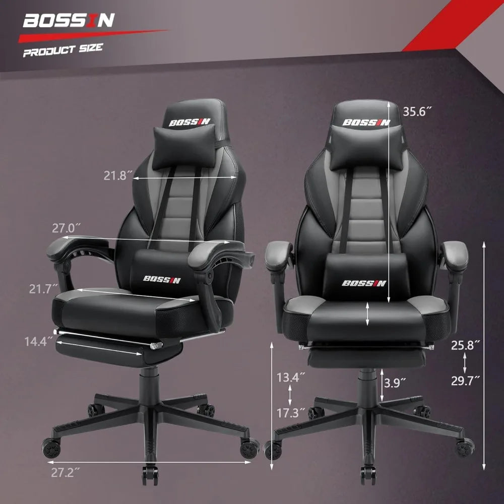Gaming Chair with Massage, Ergonomic Heavy Duty Design with Footrest and Lumbar Support, Large Size Cushion High Back Office Ch