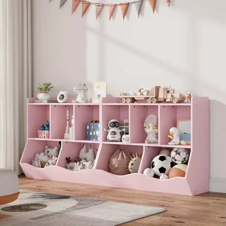 Multishelf toy bookshelf and bookcase with cubby organizer cabinet for efficient storage of books and toys ideal for bedroom pl