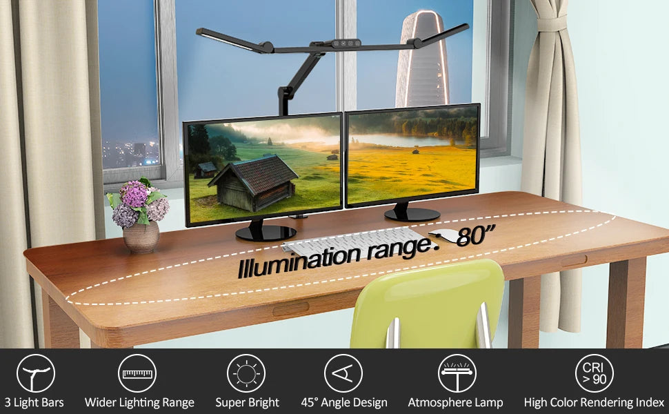 Three-head Desk Lamp With Memory Function, Five Color Temperatures, Five Brightness Levels, 45-degree Angle Design For Desk Use
