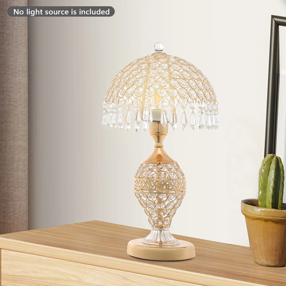 Crystal Table Lamp,Gold 110V Tabletop Decorative Bedside Lamp Corded Electric Lighting 3-5m² for Bedrooms,Living Rooms