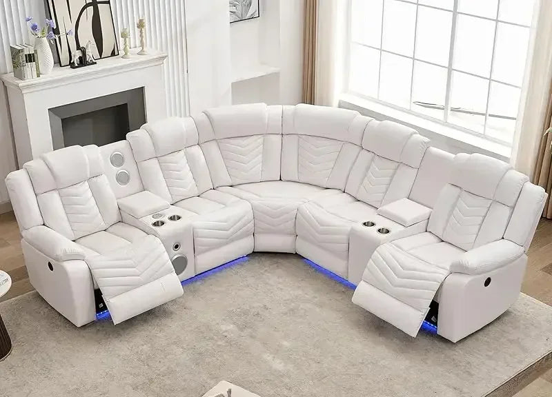 RPD4-Power Recliner Sectional Sofa Couches with Bass Speakers Living Room.Leather Reclining Corner Sectionals Sofa Couch Sets wi