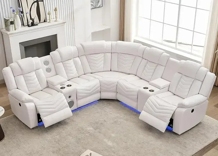 RPD4-Power Recliner Sectional Sofa Couches with Bass Speakers Living Room.Leather Reclining Corner Sectionals Sofa Couch Sets wi