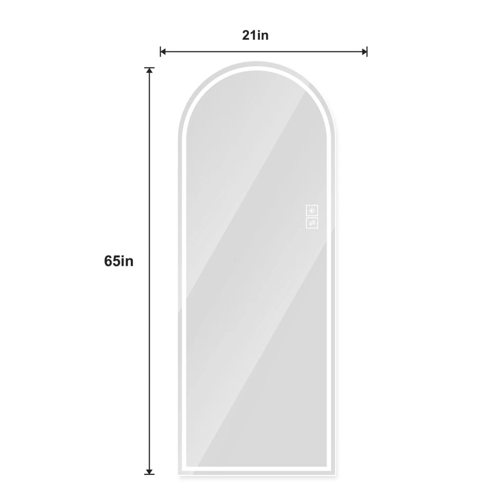 65" x 21" Arch Design LED Full Length Mirror ,Dimmable,  High Definition & Explosion-Proof, Full-Length Standing or Wall