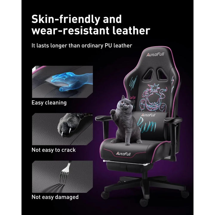 Gaming Chair,Ergonomic Wingless Cushion Computer Chair,PU Leather Racing Style Office Chair with Lumbar Support Pillow