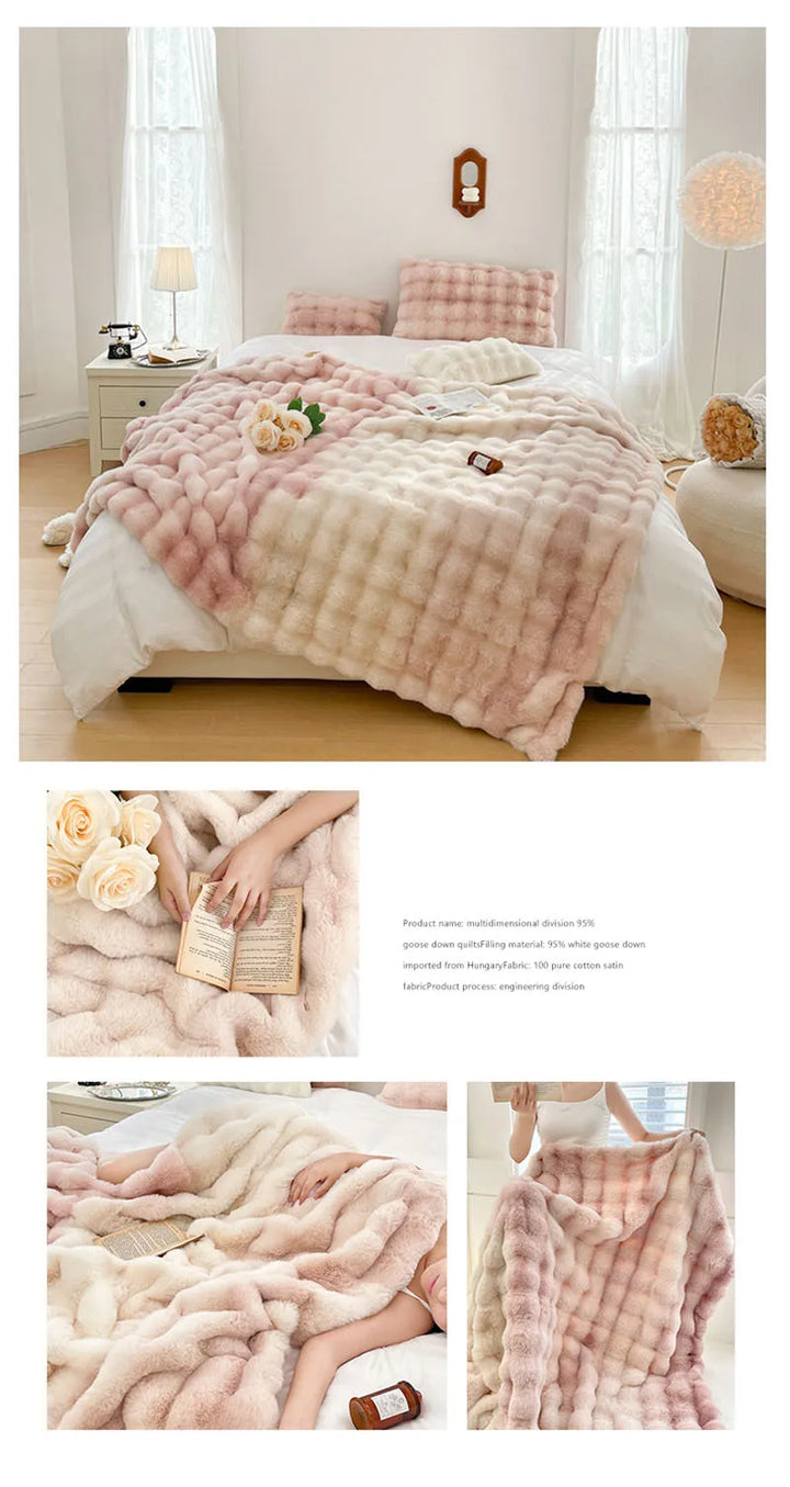 Luxury Thickened Rabbit Fur Plush Blanket High End Ultra Soft Cozy Office Nap Blanket Autumn Winter Sofa Cover for Living Room