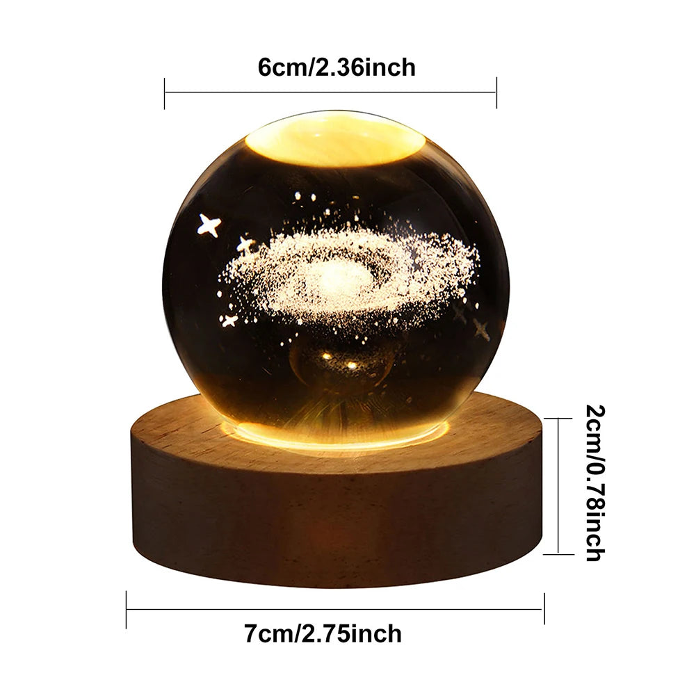 USB LED Night Light Galaxy Crystal Ball 3D Moon Planet Table Lamp Decor Bedroom Atmosphere Lamp for Birthday Kids Xmas Gifts