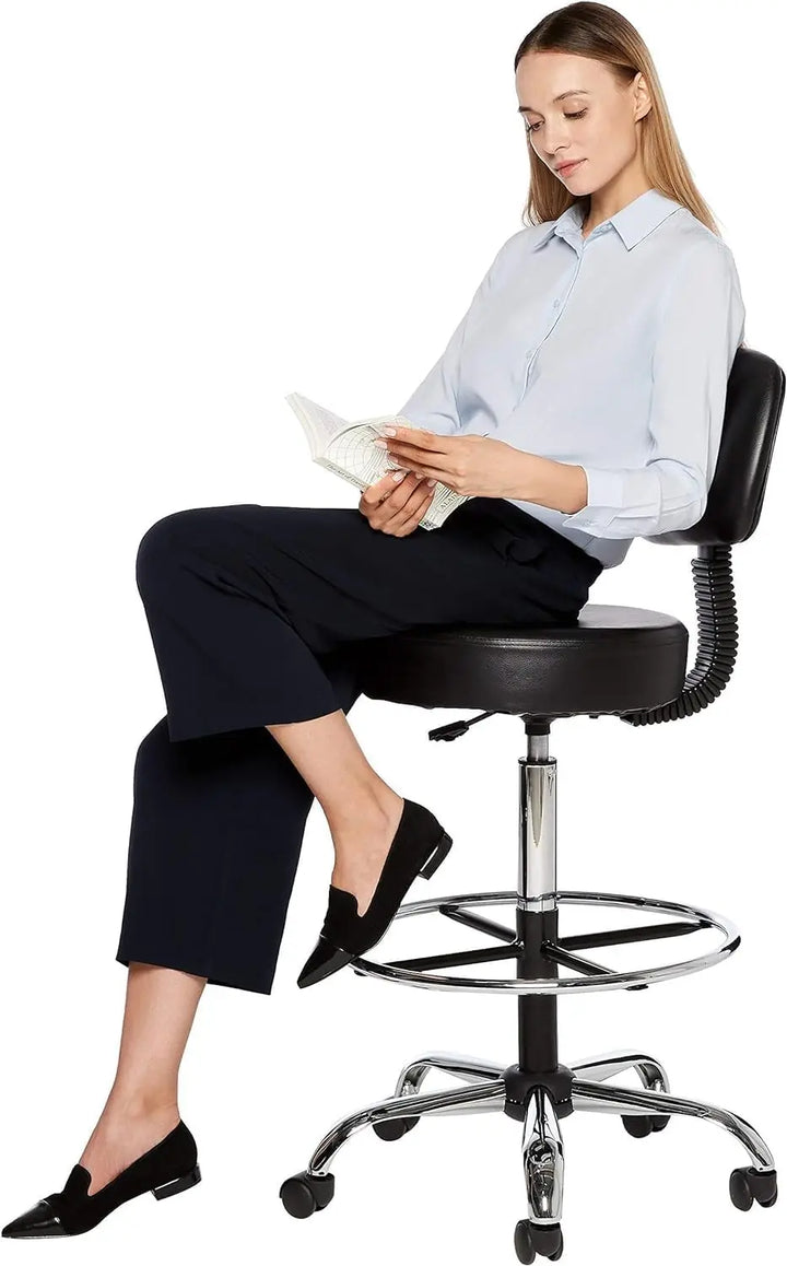 Multi-Purpose Adjustable Drafting Spa Bar Stool with Foot Rest and Wheels - Black