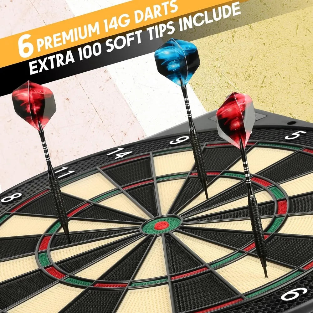 Electronic Dart Board, 2 Large Colorful LEDs Dartboard, 43 Games 320 Variants, Digital Soft Tip Dartboards Set with 6 Darts, 100