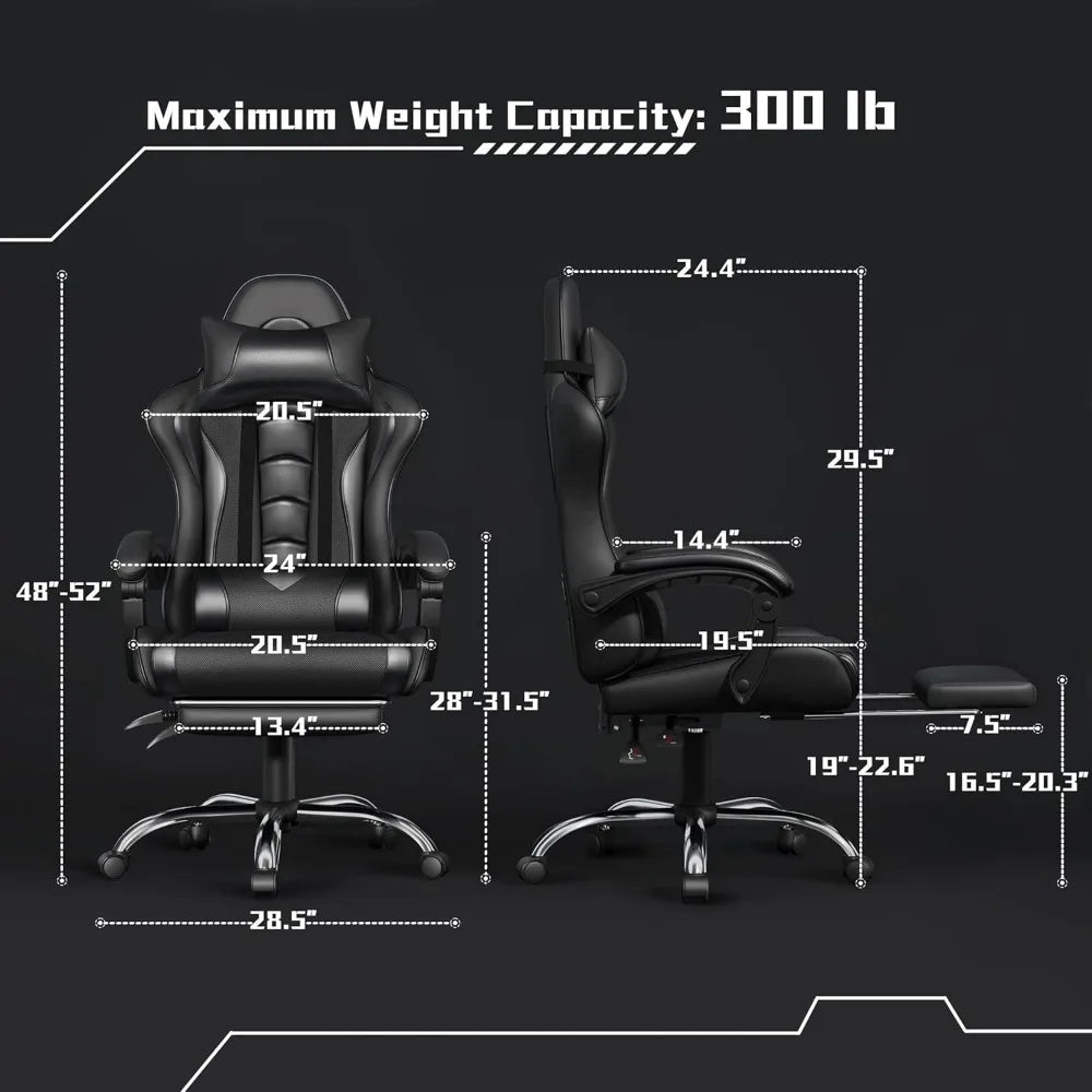 Gaming Chair, Video Game Chair with Massage Lumbar Support and Footrest Height Adjustable Ergonomic Computer Chair with Swivel