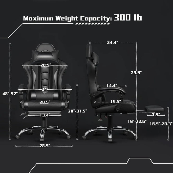 Gaming Chair, Video Game Chair with Massage Lumbar Support and Footrest Height Adjustable Ergonomic Computer Chair with Swivel