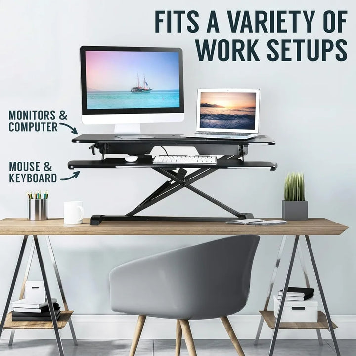 32-inch Height Adjustable Standing Desk Converter, MDF Wood, Sit to Stand Riser Black