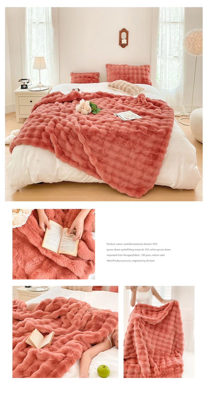 Luxury Thickened Rabbit Fur Plush Blanket High End Ultra Soft Cozy Office Nap Blanket Autumn Winter Sofa Cover for Living Room