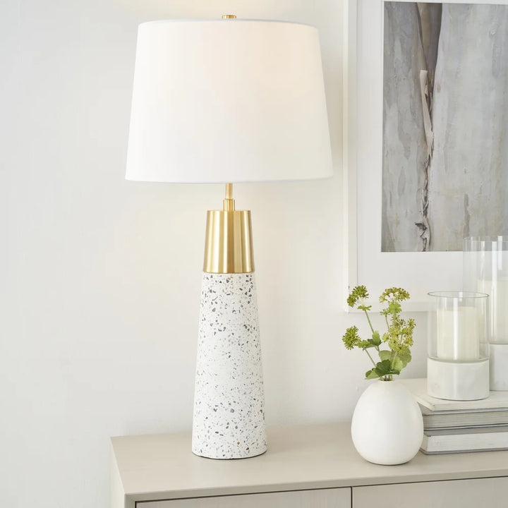 Modern Ceramic Table Lamp with Gold Accents LED Compatible Elegant Terrazzo Design Bedroom Living Room Office End Table Lighting