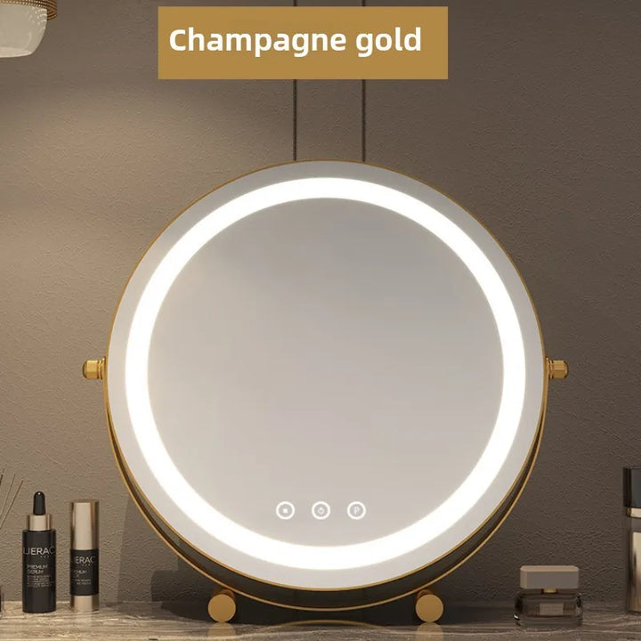 Metal Desktop Makeup Mirror  3-Level LED Lighted Vanity Mirror  Adjustable Rotating Makeup Mirror for Clear Imaging