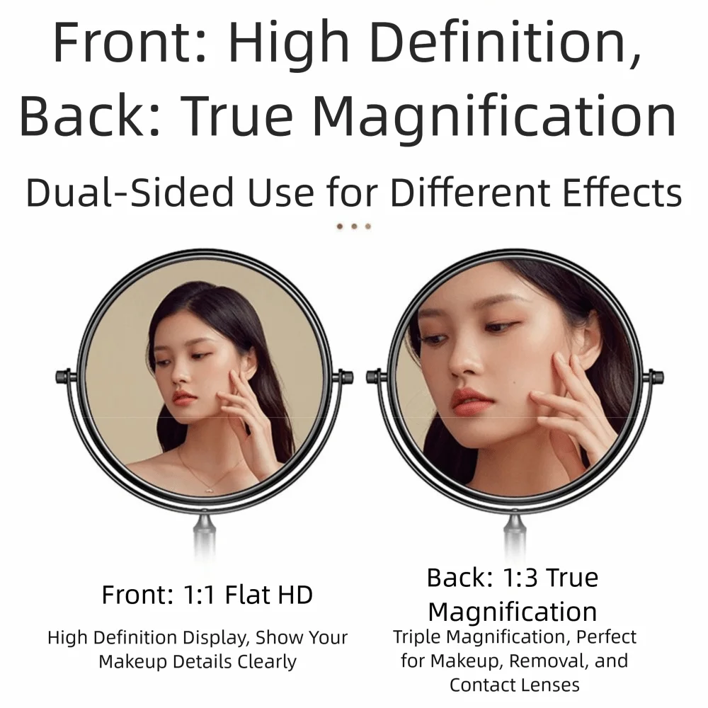 Double Sided Desktop Makeup Mirror 360 Rotating Waterproof Magnifying Cosmetic Mirror Round Free Standing Swivel Vanity Mirror