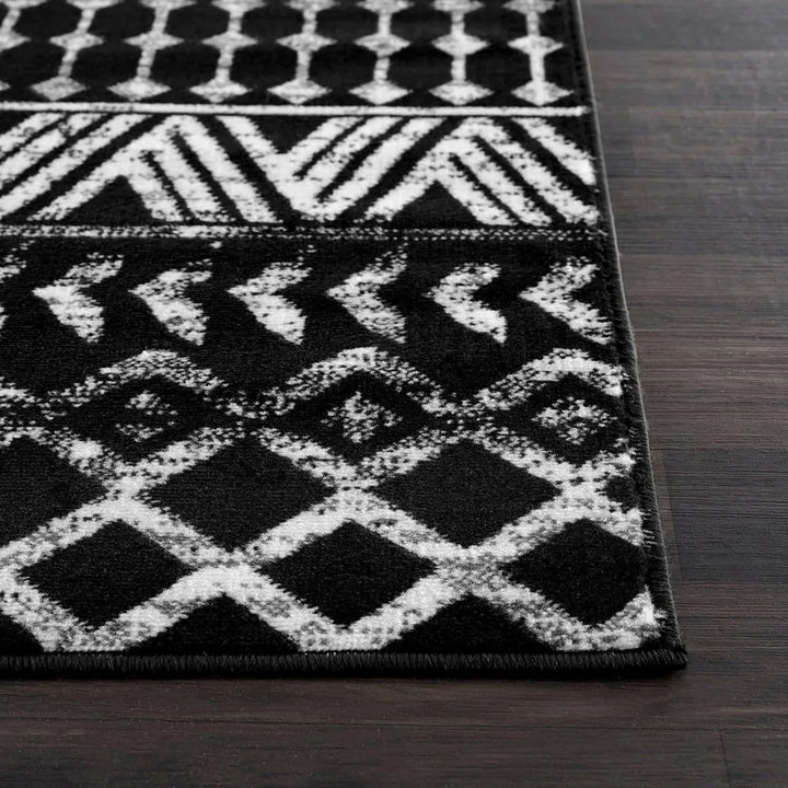 Boho Moroccan Black and White Rug Geometric Diamond 6x9 Area Rugs for Living Room Bedroom Kitchen Modern Bohemian Soft Stain Re