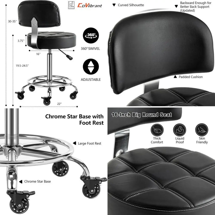 adjustable ergonomic hydraulic stool with backrest and footrest for professionals and home use