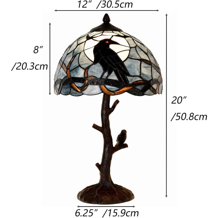 Table Lamps/ L10956 Raven Sitting on Bare Tree Branch in Full Moon Night Tiffany Style Stained Glass Table Lamp for Home Decor