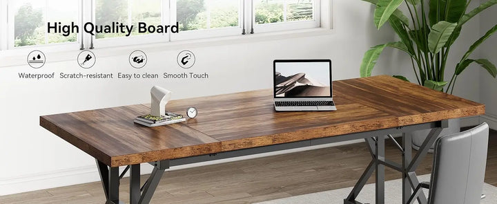 LITTLE TREE 70.8-Inch Office Desk, Executive Office Desk, Modern Work Desk, Large Farmhouse Writing Table Computer Desk for Home