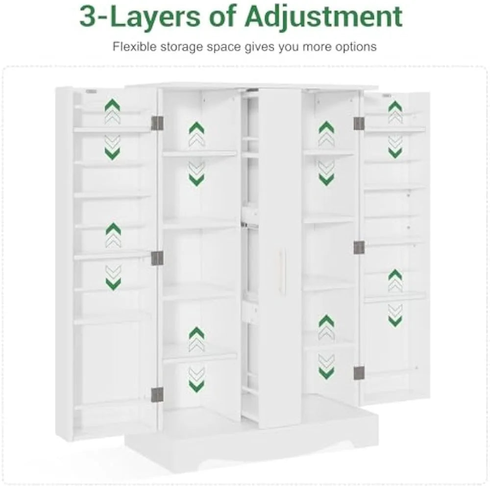 47" Kitchen Pantry Cabinet With Drawer, Storage Cabinet With Adjustable Shelves, White Buffet Cupboards Sideboard for Home Offic