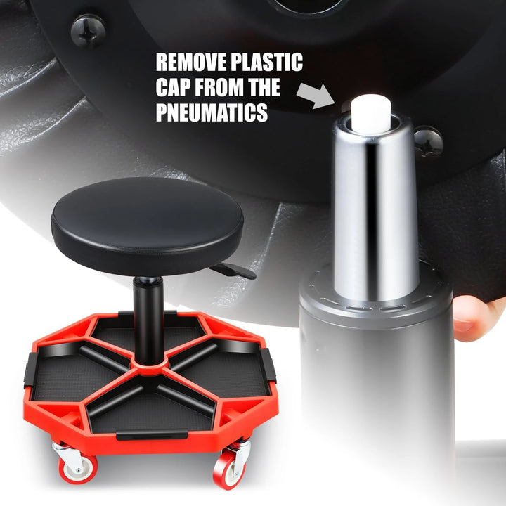 TOOLS-00253 Adjustable Height Pneumatic Garage Seat Rolling Mechanic Stool with Tool Tray Storage