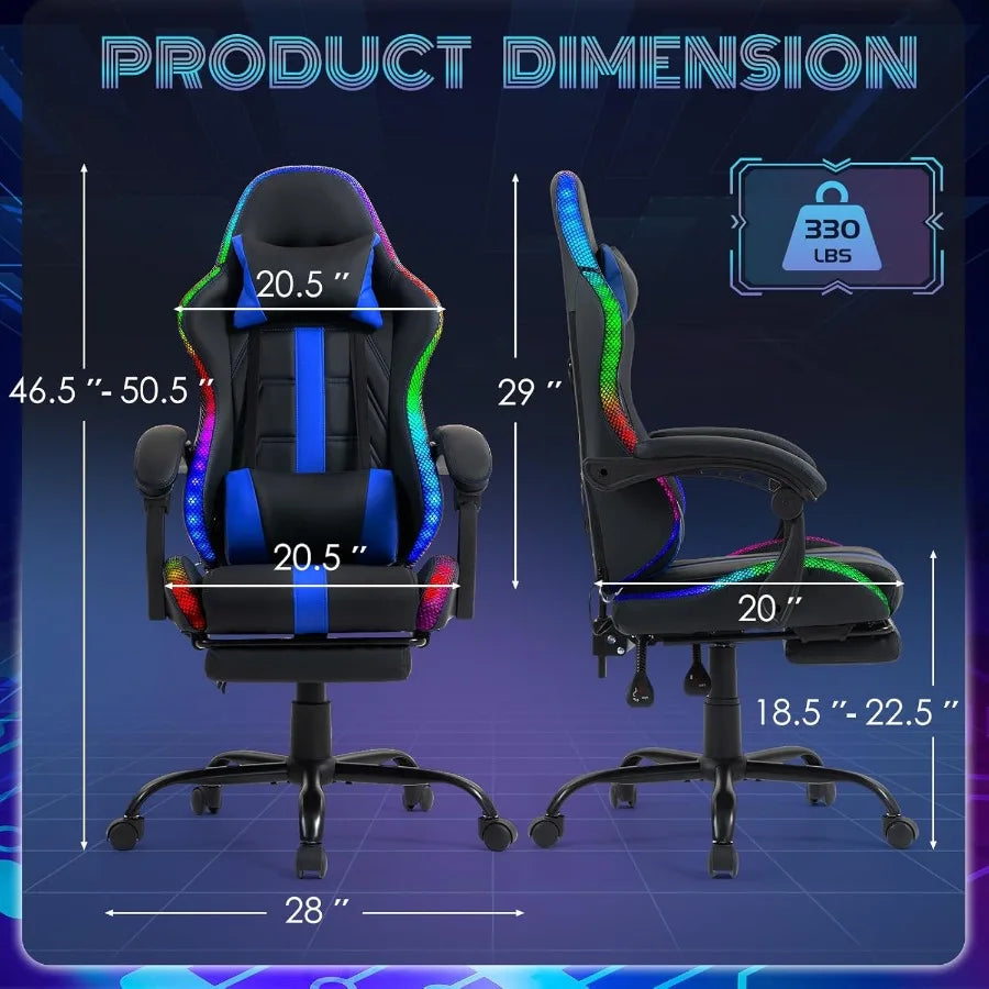Massage Gaming Chair Video Game Chair with LED Lights Ergonomic Computer Chair with Footrest and Lumbar Support High Back Offic