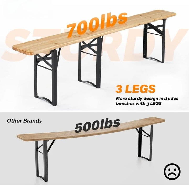 70 Inch Folding Picnic Tables with Benches Set, Weather-Resistant Wooden Beer Garden Table Bench, 3-Piece Portable