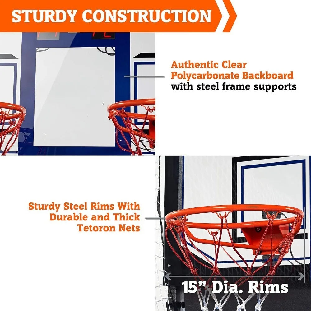 hall of games premium arcade cage basketball game with steel frame and polycarbonate backboard, dual shot led scoring