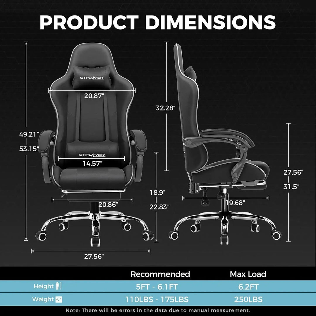 Gaming Chair with Footrest, Computer Chair with and Lumbar Support, Height Adjustable Game Chair with 360°-Swivel Seat