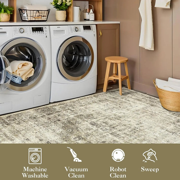 Washable Area Rug Stain-Resistant Throw Rug Indoor Carpet with Non-Slip Backing Foldable Floor Cover for Living Room, Bedroom