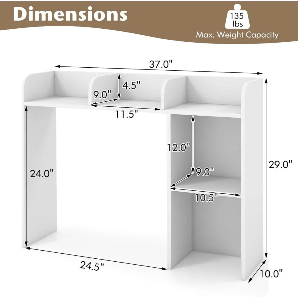 Desktop Bookshelf, Countertop Storage Hutch with 5 Shelves for Computer Desk, Desk 3-Tier Display Rack, Multipurpose Wood Deskt