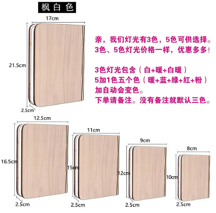 3D Book Light LED Night Light Folding Exquisite Gift USB Recharge Wooden Decor Bedroom Desk Table Lamp for Kid Brithday Gift