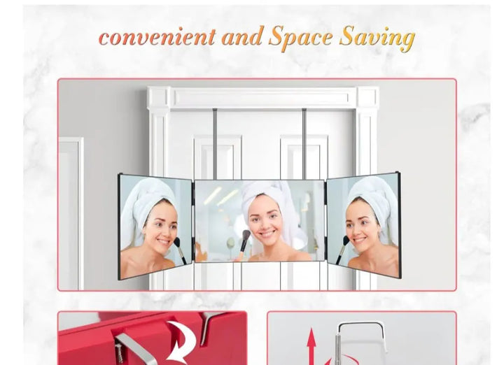 Rectangle trifold vanity mirror led lighted adjustable hair cutting  3 way salon hairstyling mirror for self hair cutting 360
