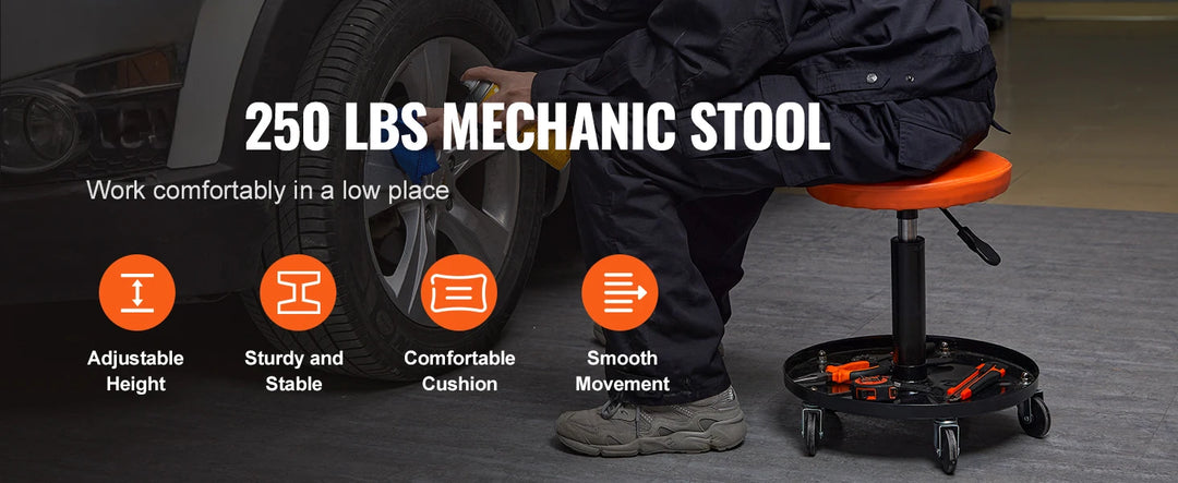 SucceBuy Mechanic Stool 250 LBS Rolling Pneumatic Creeper Garage/Shop Seat Padded Rolling Workshop Stool for Garage Auto Repair