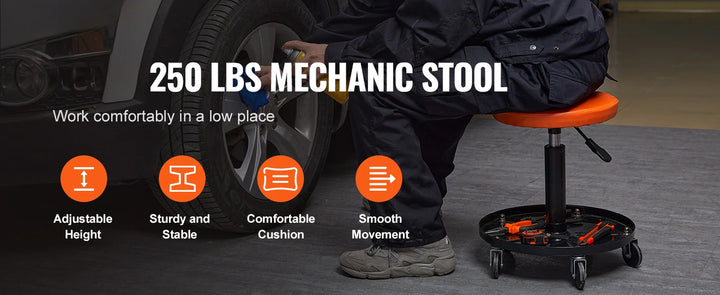SucceBuy Mechanic Stool 250 LBS Rolling Pneumatic Creeper Garage/Shop Seat Padded Rolling Workshop Stool for Garage Auto Repair