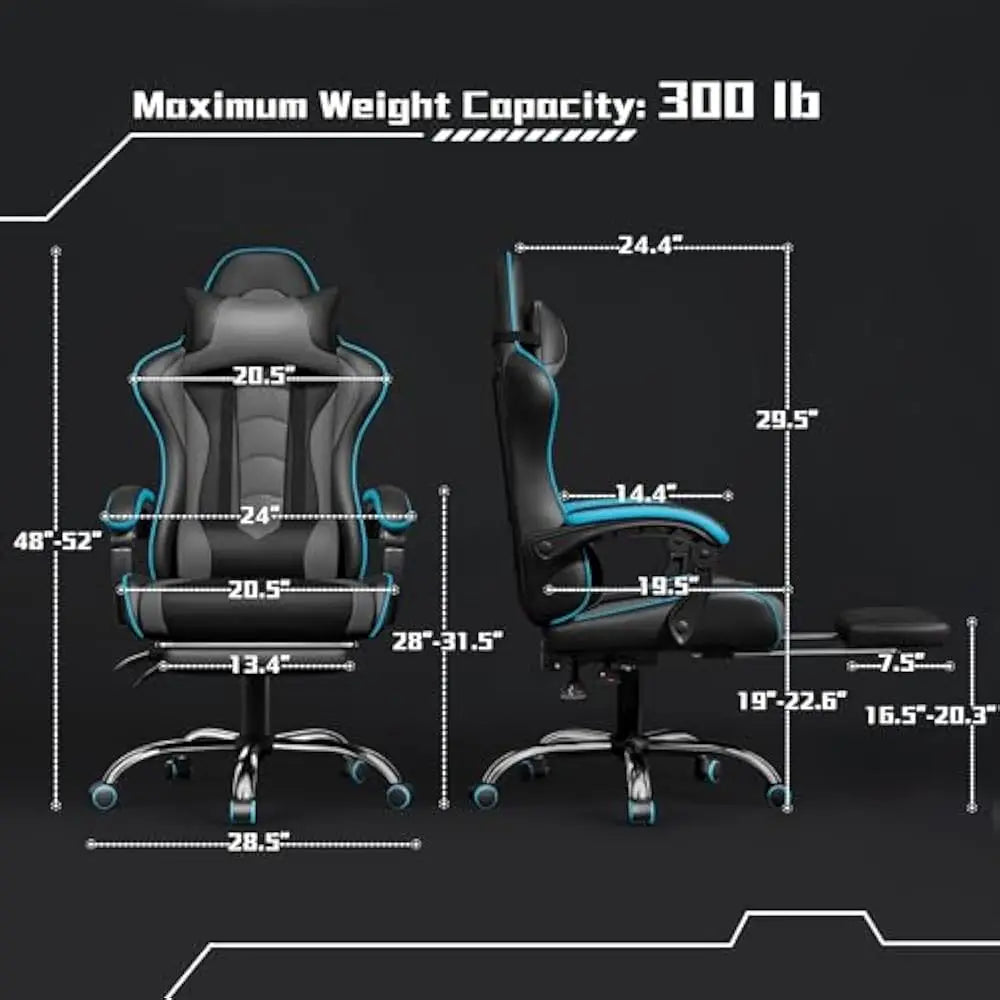 Ergonomic Gaming Chair with Swivel Seat&Headrest, Adjustable Video Game Chair with Massage Lumbar Support and Footrest Height