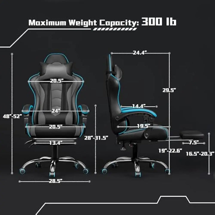 Ergonomic Gaming Chair with Swivel Seat&Headrest, Adjustable Video Game Chair with Massage Lumbar Support and Footrest Height