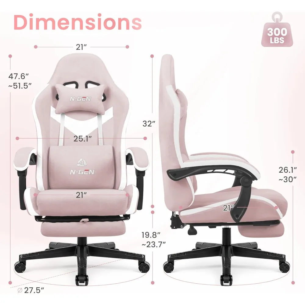 Video Gaming Chair Office Computer Desk Use Ergonomic Reclining Backrest Adjustable Armrests Lumbar Support Footres