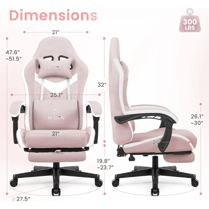 Video Gaming Chair Office Computer Desk Use Ergonomic Reclining Backrest Adjustable Armrests Lumbar Support Footres