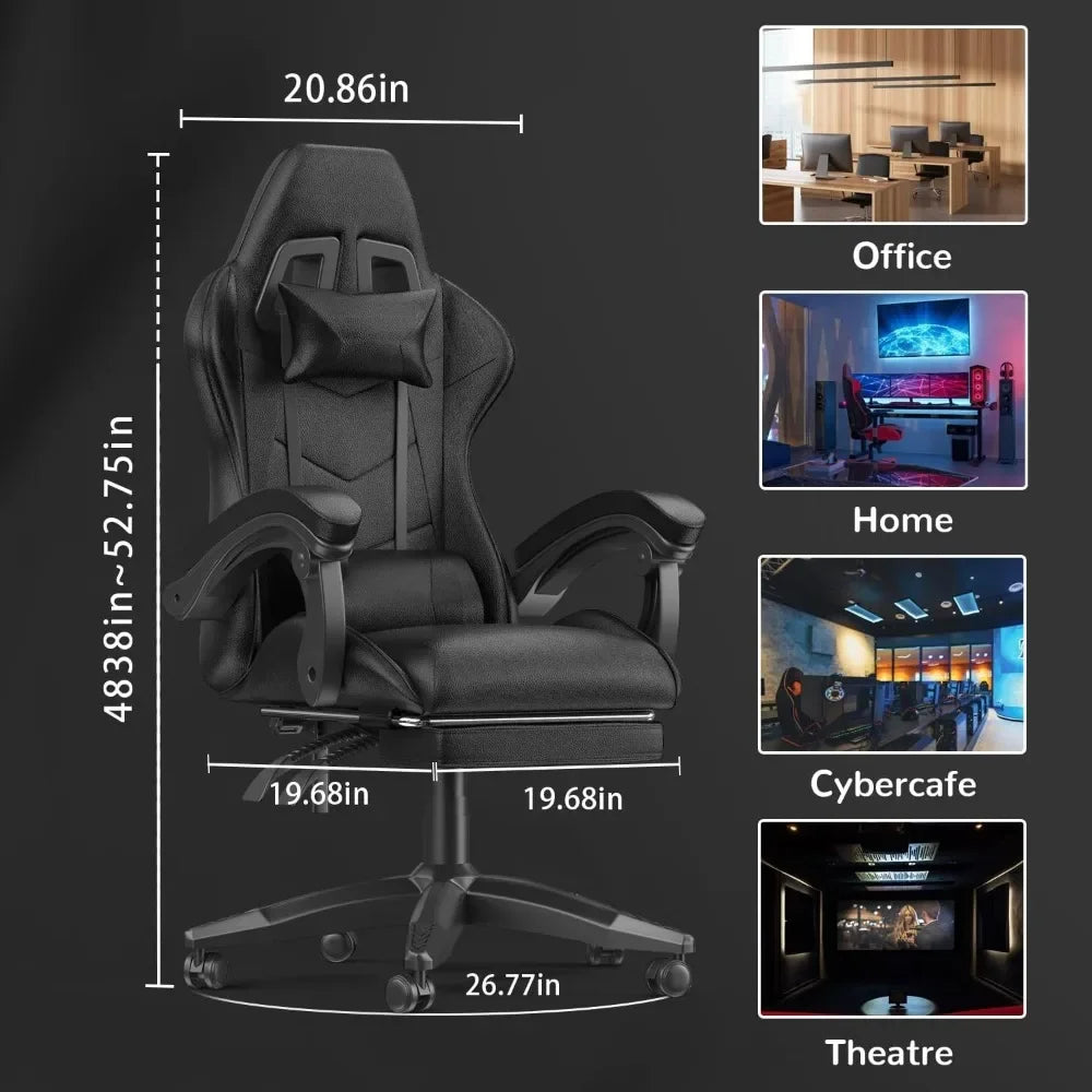 Gaming Chair with Footrest, Ergonomic Computer Game Chairs, Headrest and Lumbar Support, Adjustable Height, Reclining