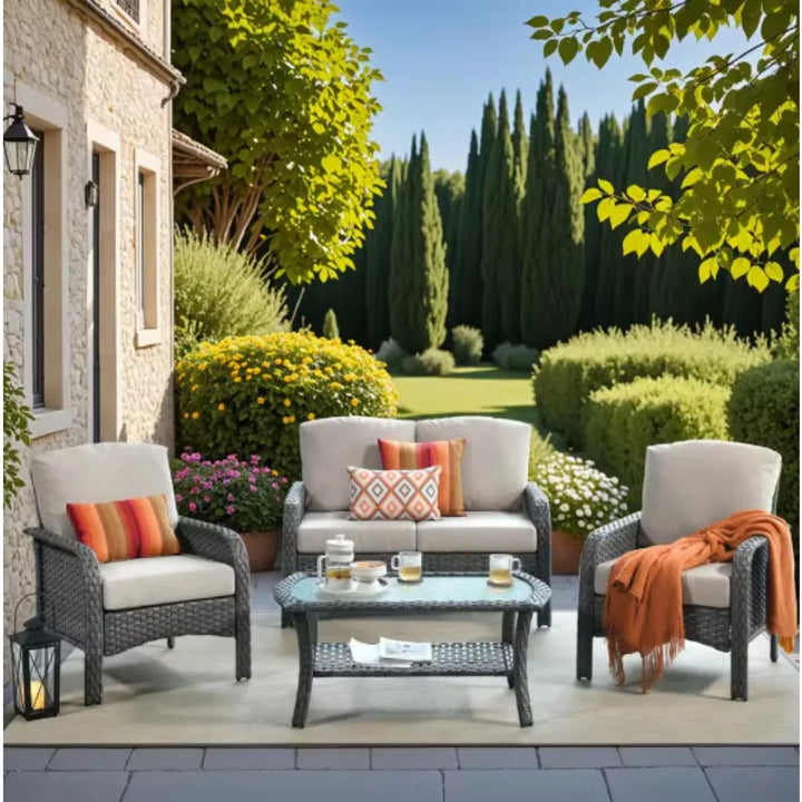 Patio Furniture Set with Cushions, Chairs,Sofa and Tea Table, make sure you are feeling fine on a nice summer day