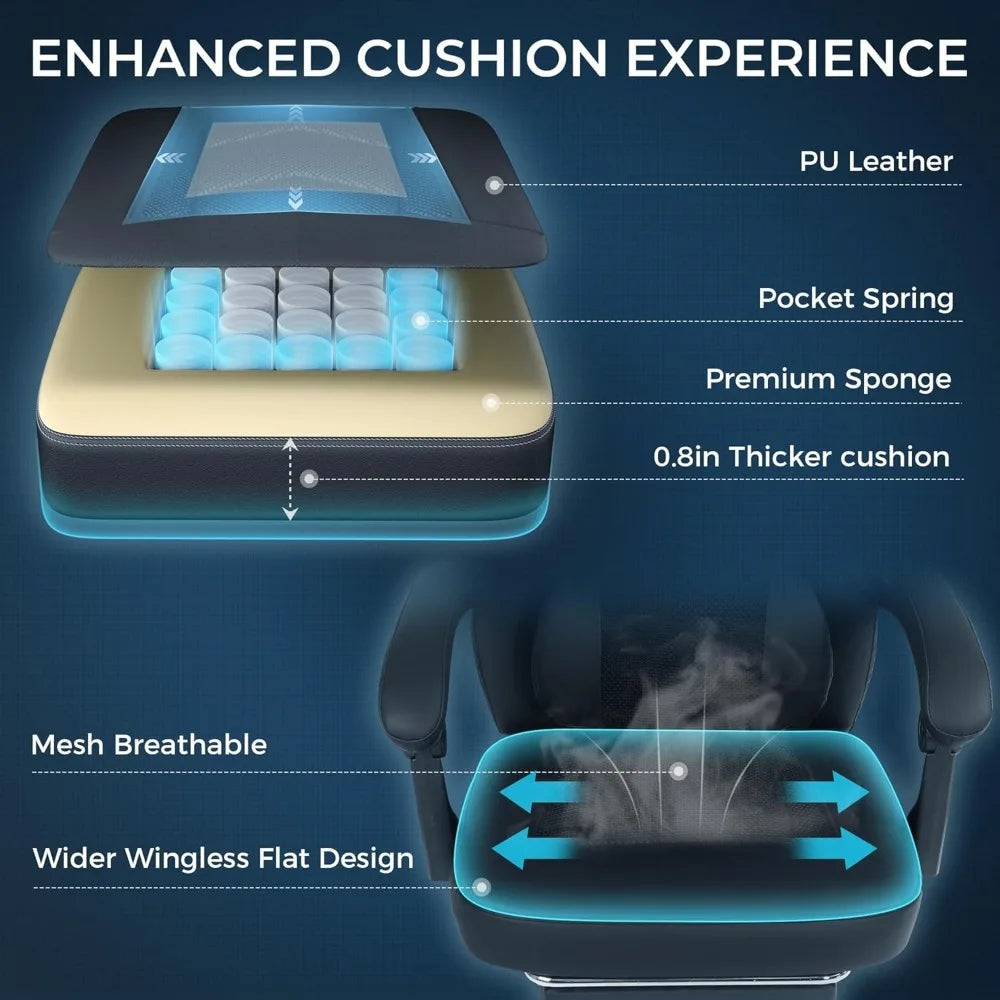 Gaming Chair PRO, Ergonomic Gaming Chairs for Adults Heavy People, Massage Reclining Office Desk Computer Chair with Footrest