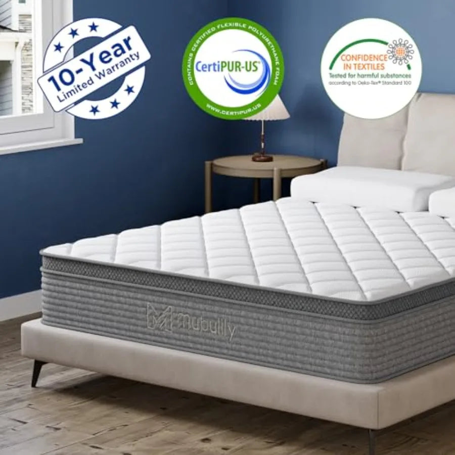10 Inch Gel Memory Foam and Innerspring Hybrid Mattress in a Box with Individual Pocket Springs for Superior Motion Isolation a
